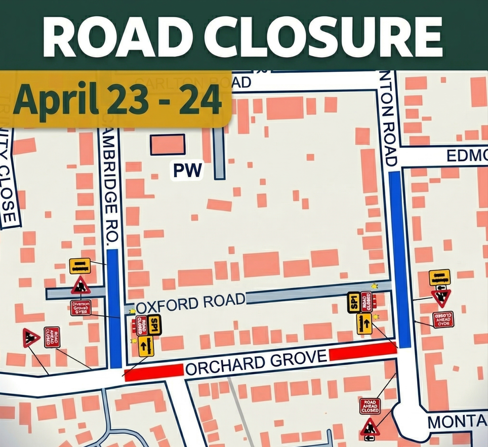 Planned daytime road closure on Orchard Grove, April 2026